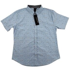 Soul Star Slim Fit Short Sleeve Button Down Shirt Sky Blue Floral Mens XL NWT